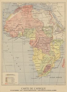 Kaart van Afrika na de ondertekening van de Anglo-Franse overeenkomst van maart 1899